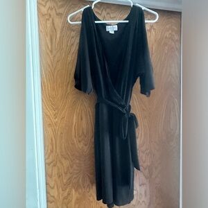 Black belted jersey like stretchy material Jessica Simpson dress